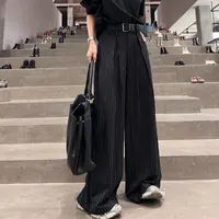CZ【半身妖精】秋季高级简约百搭条纹休闲阔腿裤