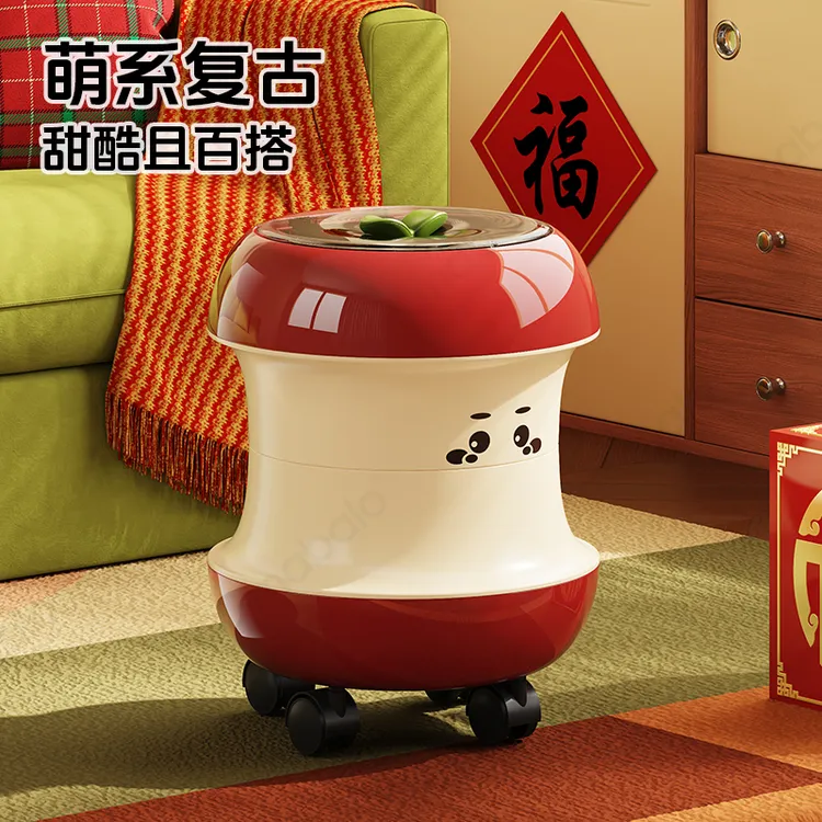 【超萌苹果垃圾桶】超萌可爱风垃圾桶弹压开盖带轮可移动2026年新款