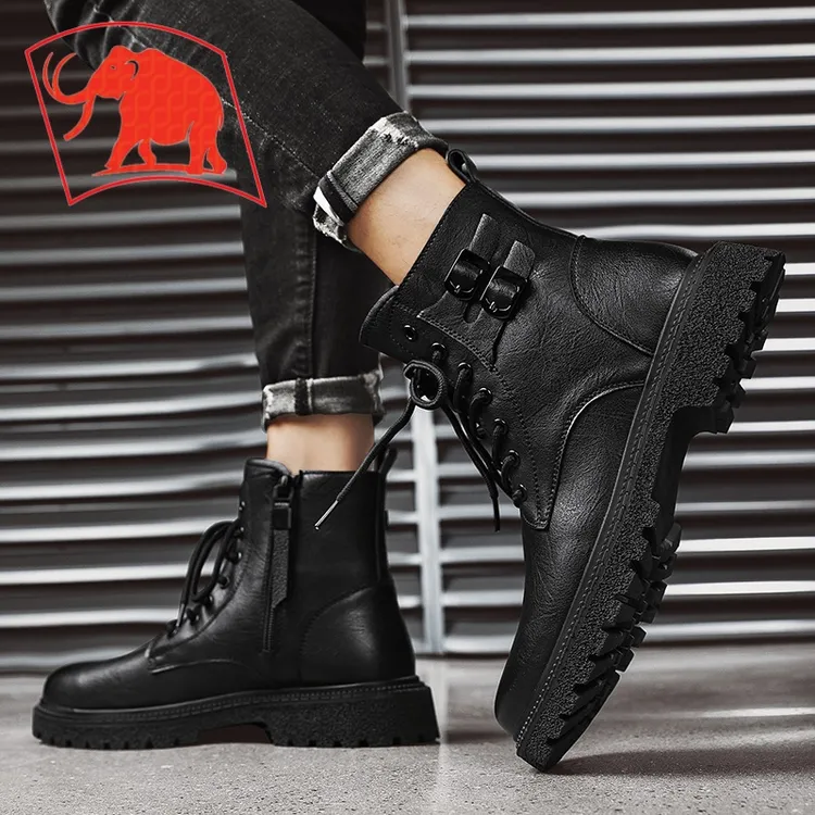猛犸探陆正品马丁靴男高帮真皮英伦风工装靴雪地皮靴冬季加绒男鞋