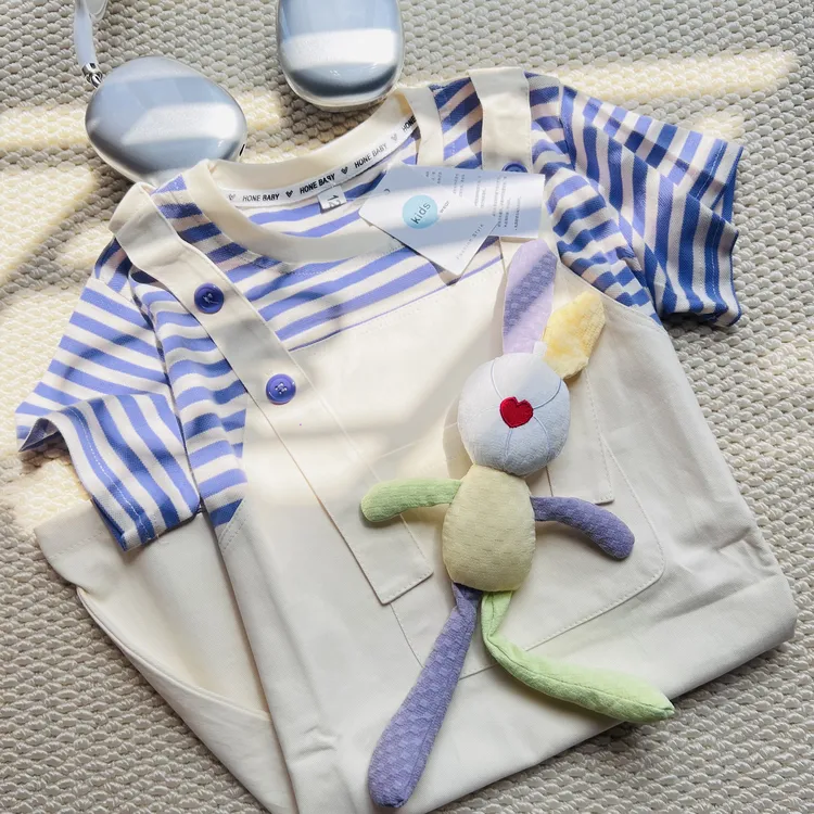 女童夏季纯棉假两件紫色条纹背带裙025休闲儿童旅游韩版中大童女