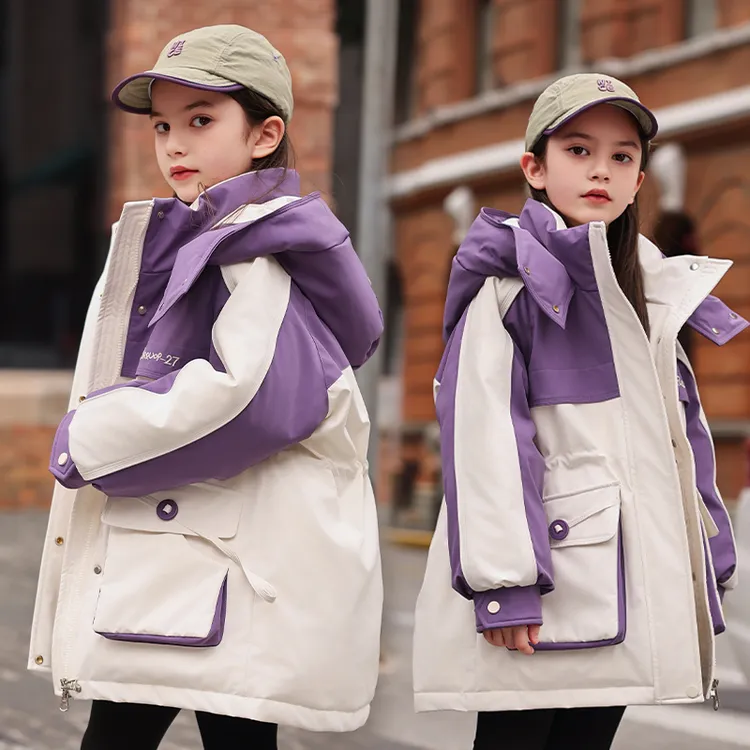 儿童羽绒服女童中长款2025新款冬季洋气中大童拼色加厚韩版外套