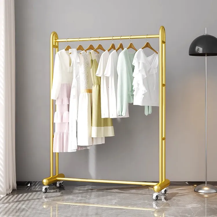加粗加厚落地挂衣架晾衣服架子家用凉衣杆摆摊直播间阳台衣帽带轮