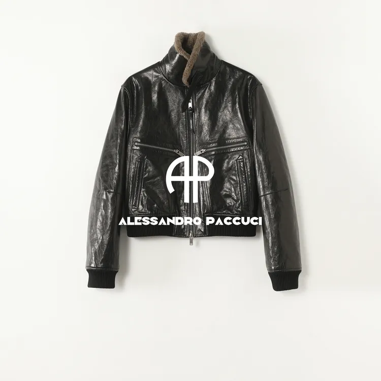 AP洛哥54114PY【黑标】进口无涂层蜡感羊皮+骆驼绒填充手工抓皱外套