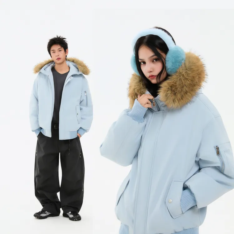 MEDM CHAM美式复古毛领连帽棉服男冬季棉衣厚外套保暖棉袄派克服