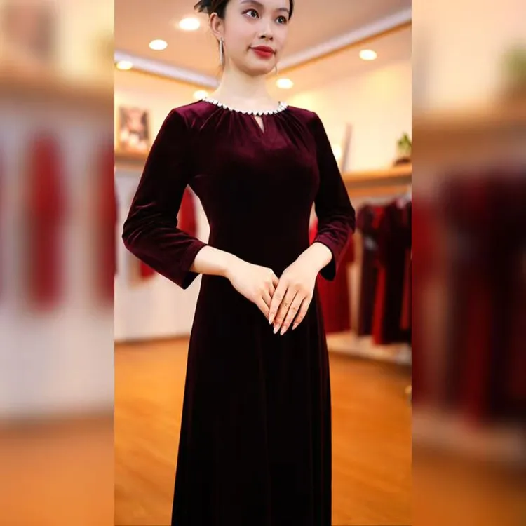 谷曼蝶不褪色公主风垂感显瘦连衣裙长款修身旗袍欧美风气质