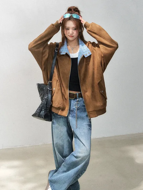 女立领薄款潮流冬季格纹复古短外套刺绣百搭秋季百搭老钱风女装