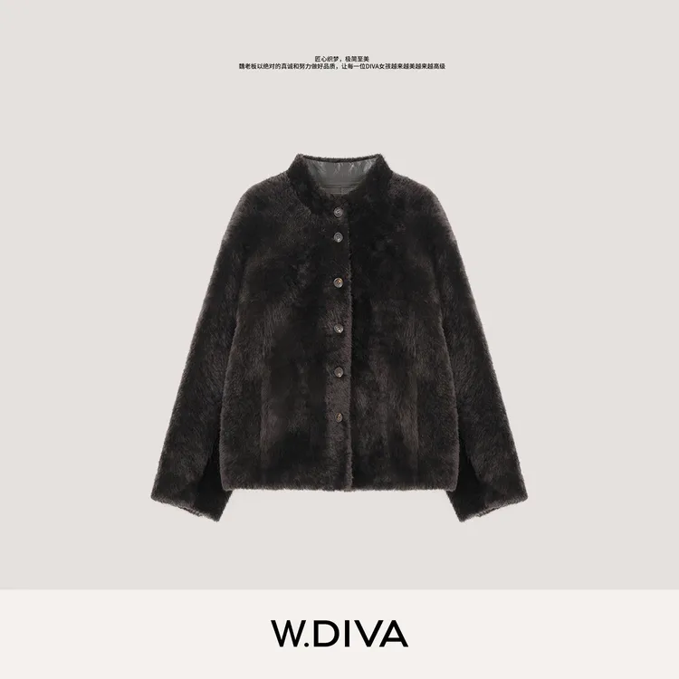 W.Diva【玄绒秘境】西马牙进口美丽奴直毛皮毛一体外套54C263154