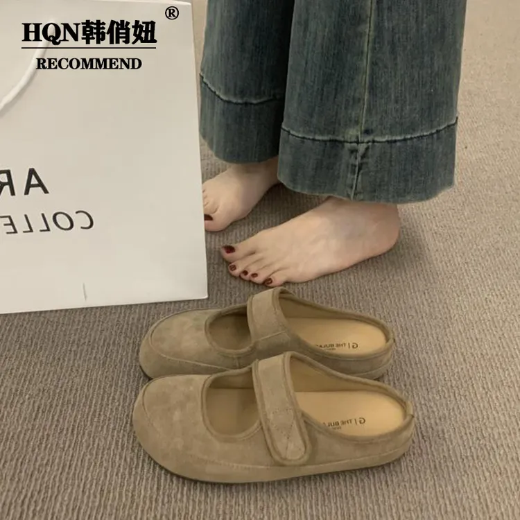 谷甜圆头浅口丑萌面包鞋女厚底勃肯鞋2025新款复古森系包头半拖鞋