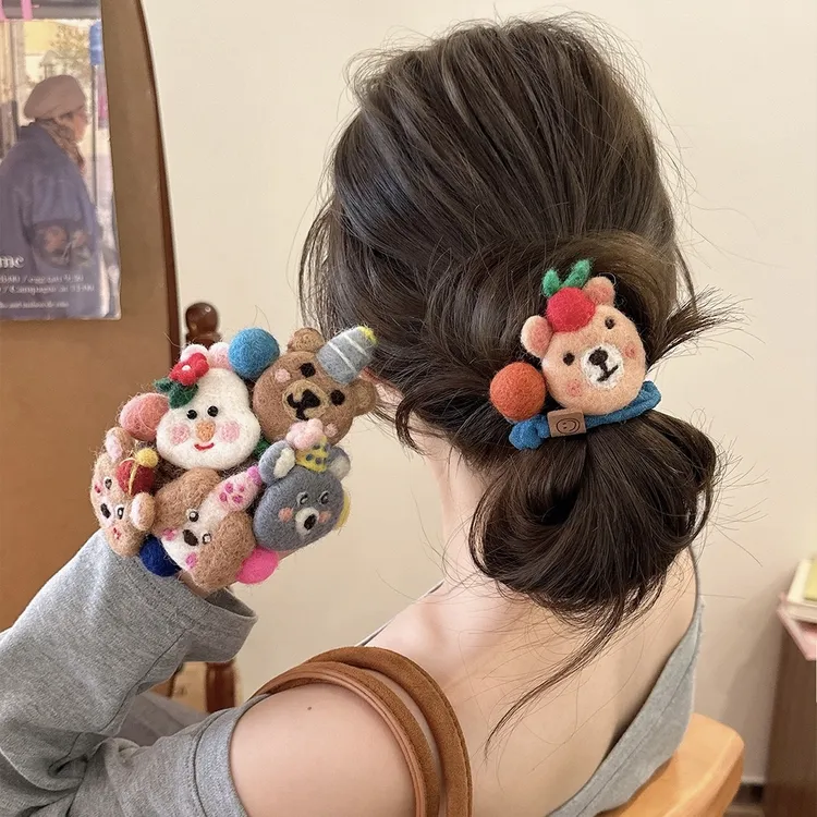 可爱毛毡小熊发圈女2025新款扎马尾高弹力耐用发绳不伤发头绳发饰