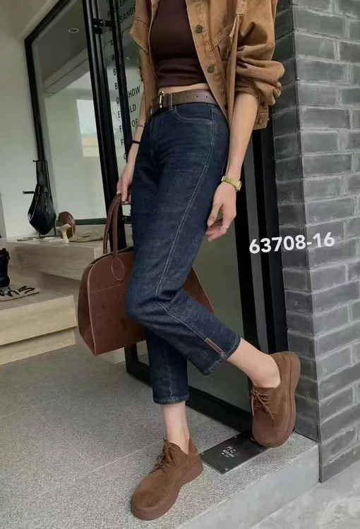 秋季高腰弹力显瘦底装饰烟管裤无腰带