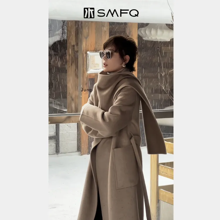 水木夫妻 100支澳洲羊毛桑蚕丝+山羊绒老钱风慵懒披肩式大衣