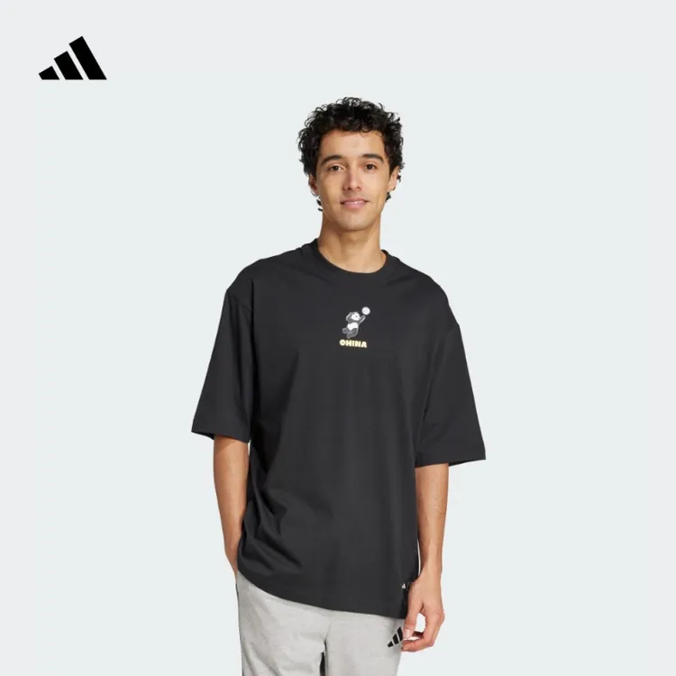 阿迪达斯官方休闲印花纯棉上衣圆领短袖T恤男女新款adidas JZ3287