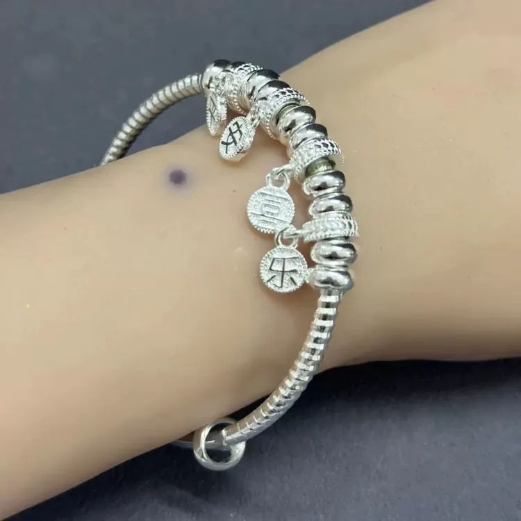 爆款经典时尚999银平安喜乐特色服配民族风手镯一件套