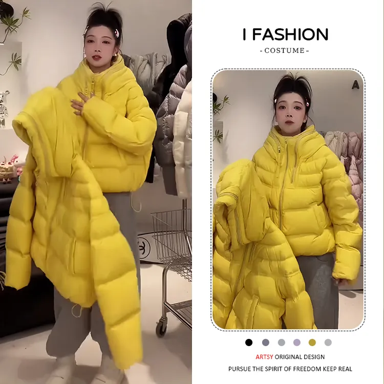 韩系小个子羽绒棉服女2025冬季新款高级感洋气双拉链连帽面包服潮