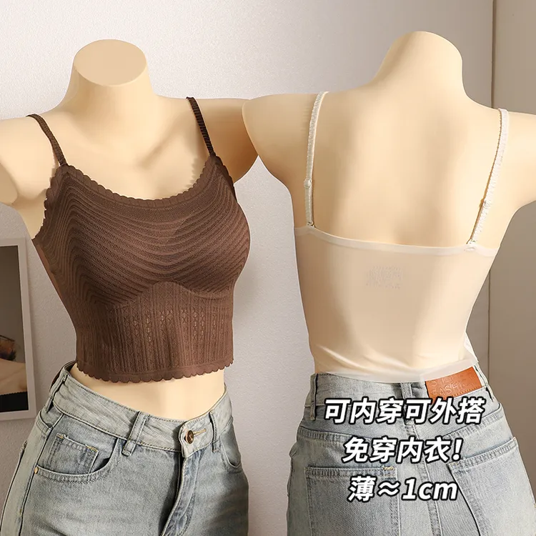 蕾丝性感吊带背心女带胸垫美背内搭外穿防走光百搭细肩带打底内衣