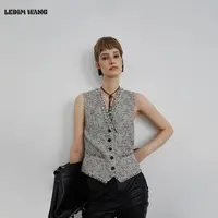 LEDIM WANG黑标/高智拉毛编织感粗呢马甲女25冬新款收腰外穿上衣
