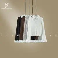 PINGTING.YE法式可拆卸蕾丝娃娃领减龄钉钻针织毛衣开衫PT4512