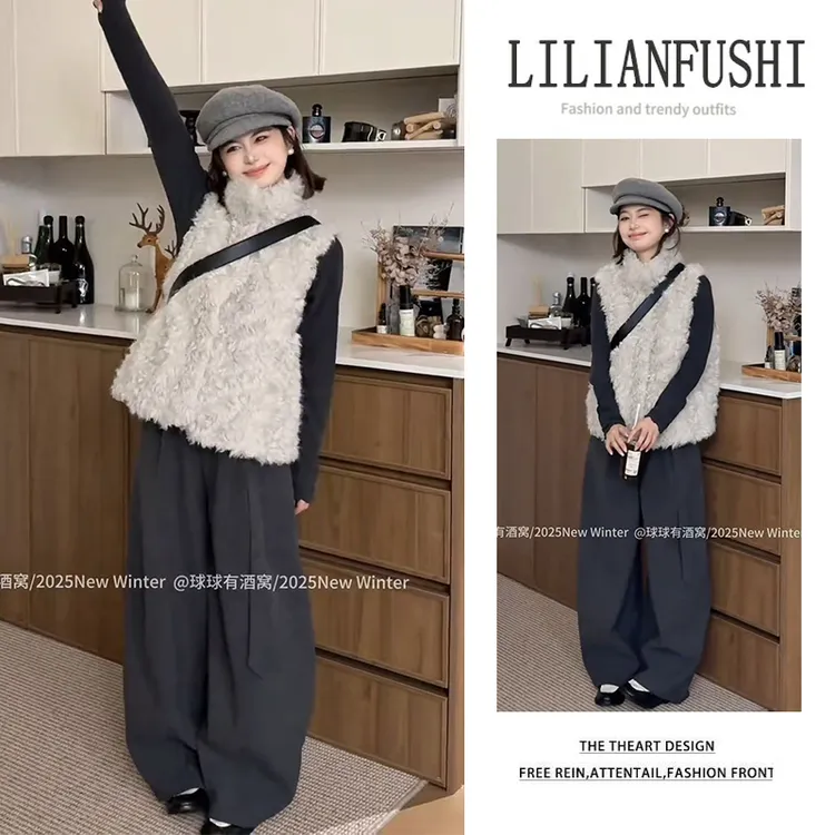 今年新春流行漂亮套装2026新款百搭打底衫保暖气质马甲长裤三件套