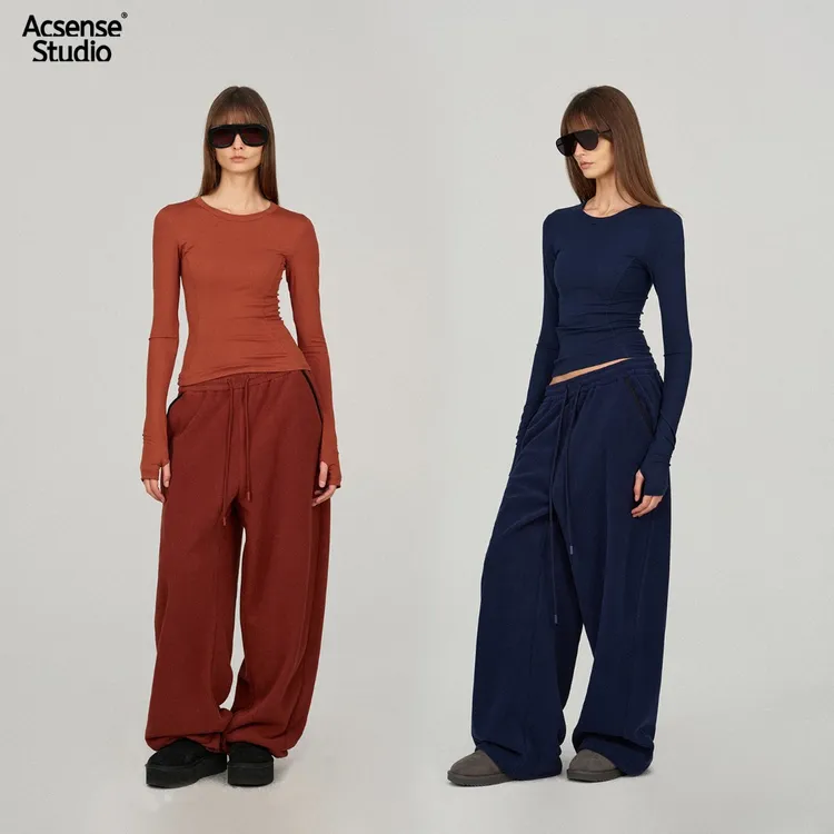 ACSENSE STUDIO 高弹修身圆领折腰上衣tee