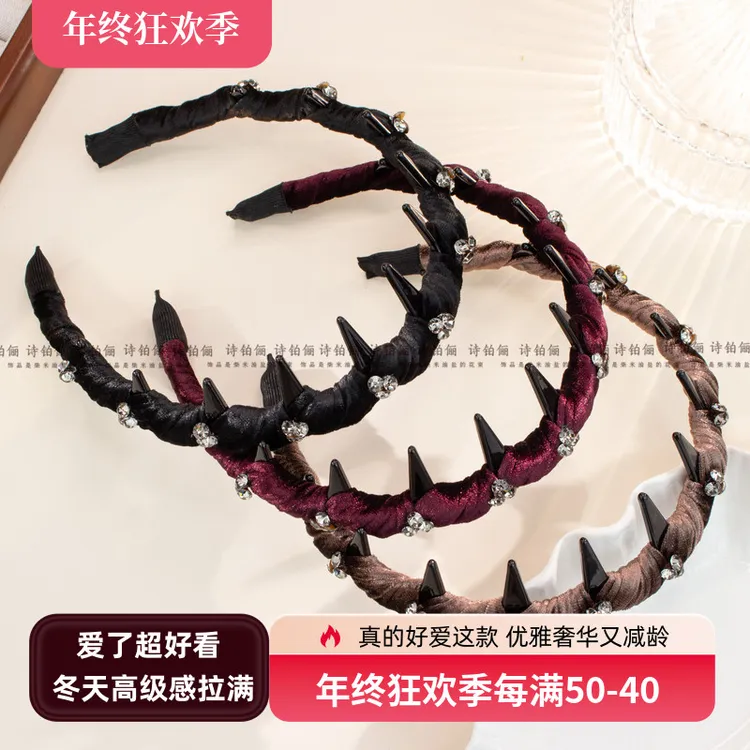 诗铂俪【游凤来仪】新款复古韩版丝绒亮钻发箍原创百搭发饰SG2200