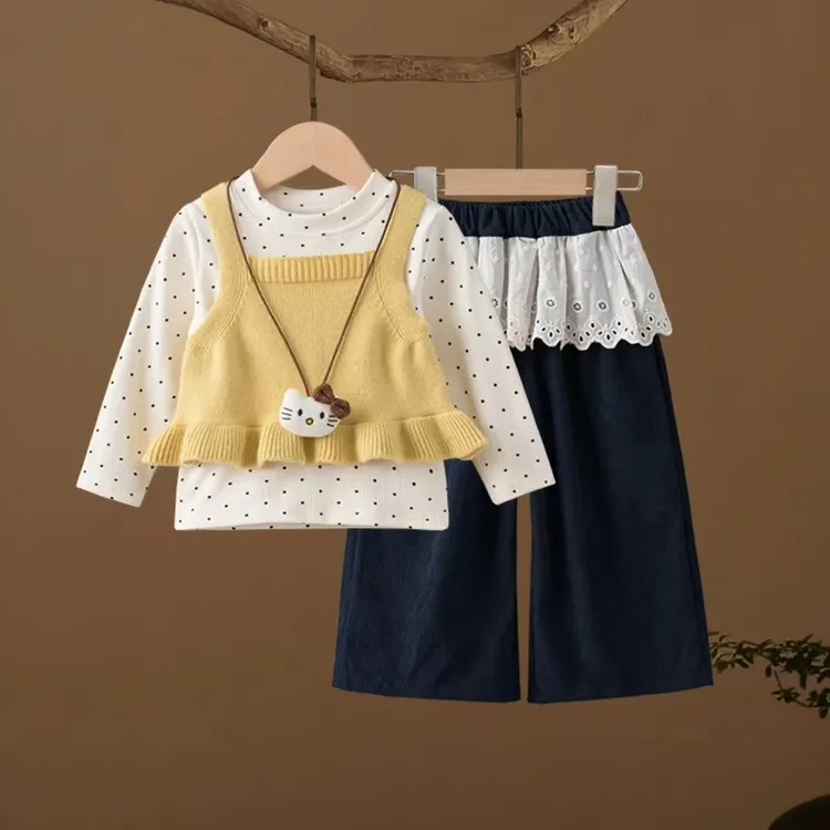 女童套装秋装2025新款洋派时髦小童装独特超好看春秋季波点三件套