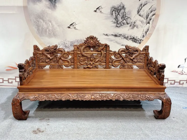 仿古古典实木家具雕龙罗汉床炕桌榫卯结构