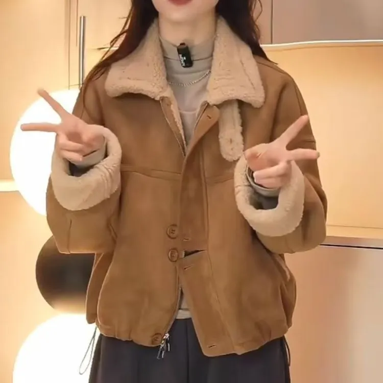 2025冬新款加绒加厚羊羔毛外套韩版宽松复古皮毛一体毛毛保暖上衣