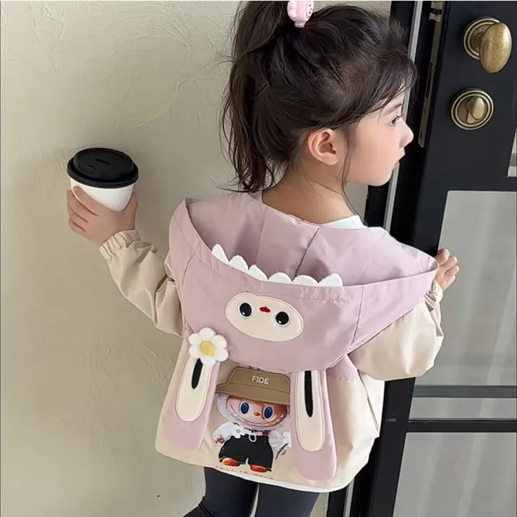 女童洋气外套春秋2025新款上衣宝宝连帽普通外套秋季儿童秋装