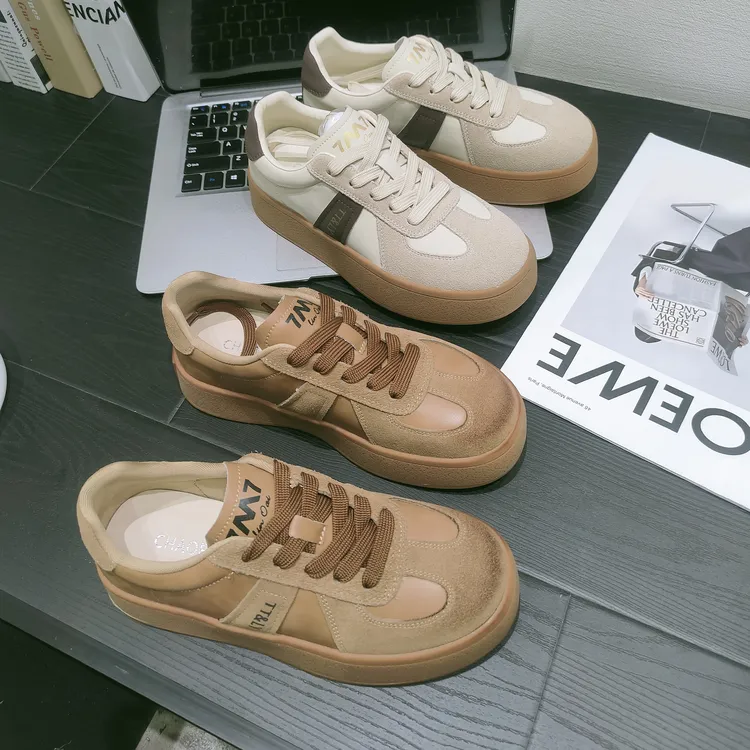 新款爆款女款增高复古运动德训女鞋阔腿裤专用鞋子百搭款鞋子真皮