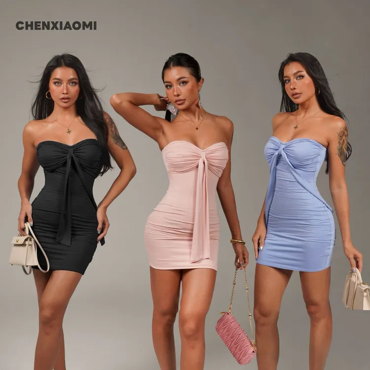 【蜜蜜家】梵高麦田诗 欧美辣妹纯欲带固定胸垫连衣裙短裙 25/Y719