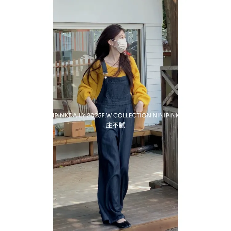 Ninipink庄不腻自制【青春】韩系慵懒感宽松减龄显瘦牛仔背带裤236