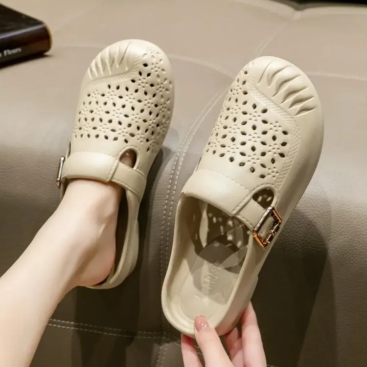 范哲萨爆款防滑拖鞋女外夏季平底包头沙滩鞋镂空妈妈软底居家外出