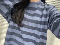0374【秋季新款】纯棉条纹拼接圆领卫衣
