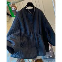 P0501高级感气质绗线圆领夹棉服棉衣宽松休闲大版外套上衣女装