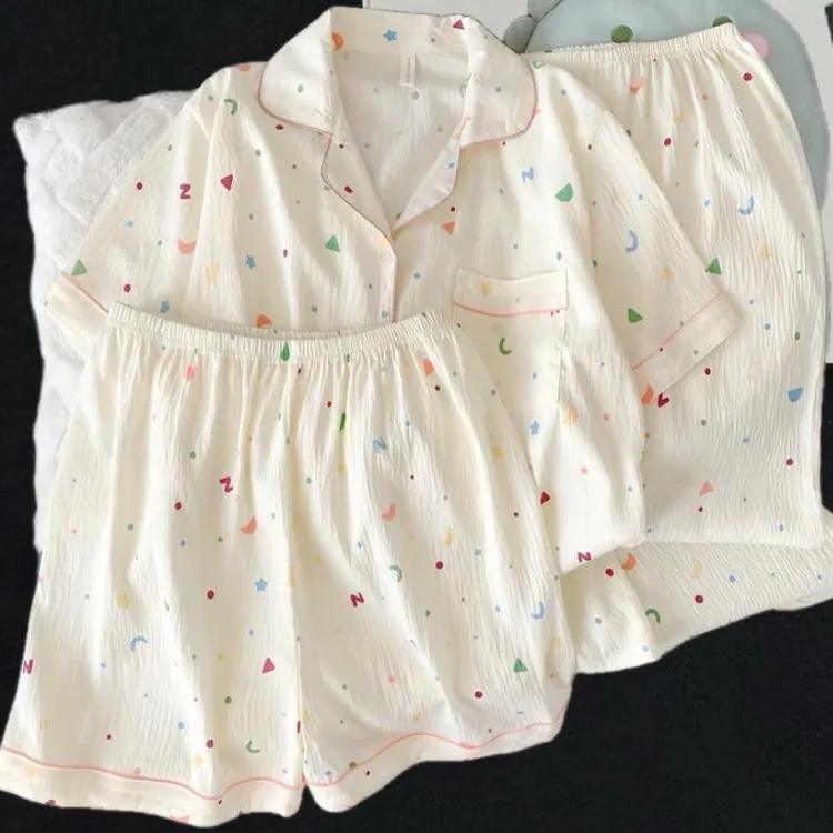 三件套云朵棉睡衣女爆款2025新款夏季可爱亲肤卡通针织家居服开衫