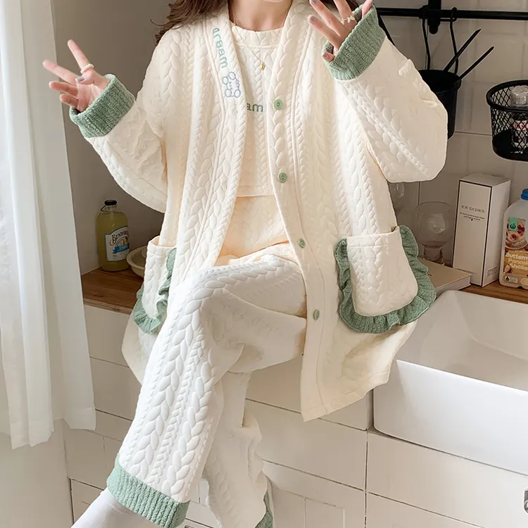 月子服秋冬款加厚空气棉三件套冬天产后孕妇睡衣哺乳保暖期可外穿