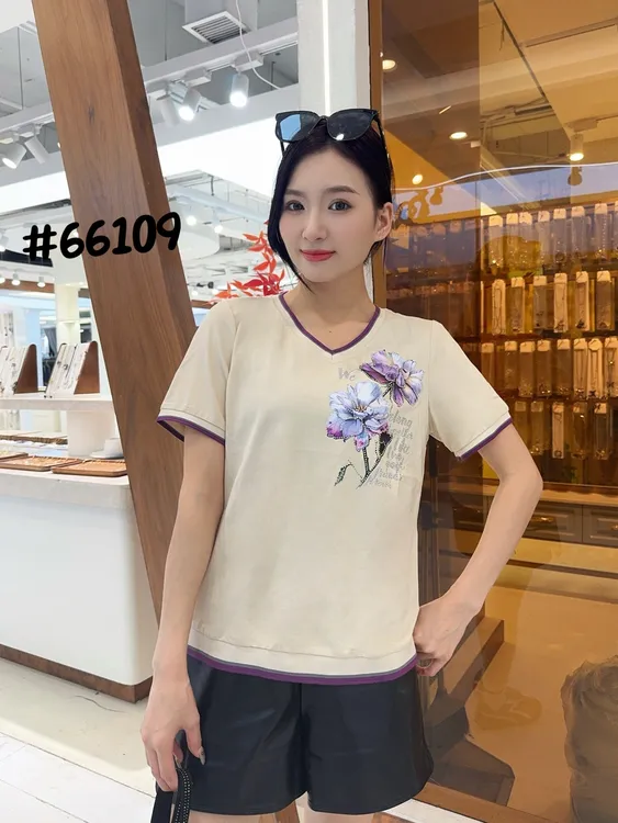 吸汗新潮风V领休闲风短袖刺绣T恤运动显瘦修身潮流