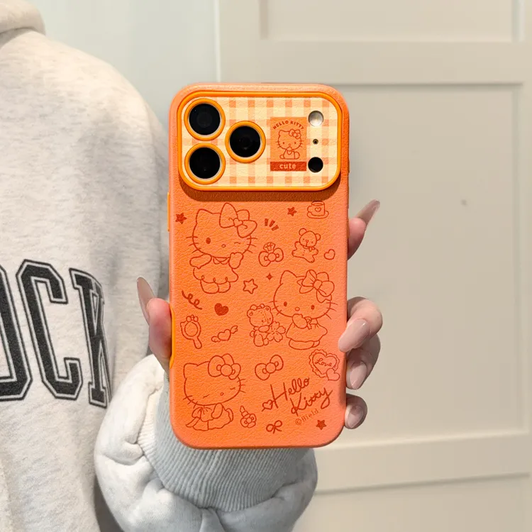 橙色线条kitty适用iPhone17promax苹果16/15/14手机壳可爱ins风