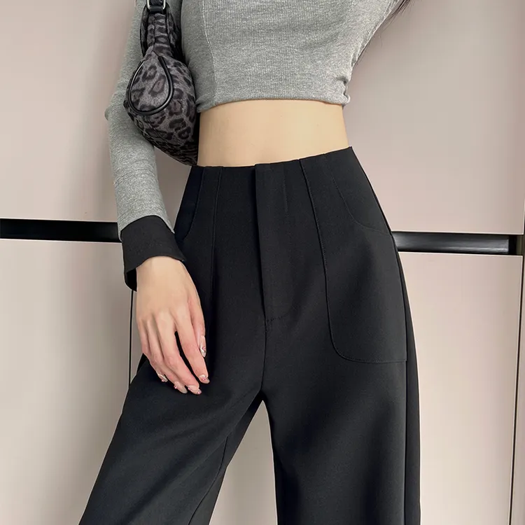 黑色加绒阔腿裤女秋冬高腰垂感西装裤休闲梨形身材直筒慵懒感裤子