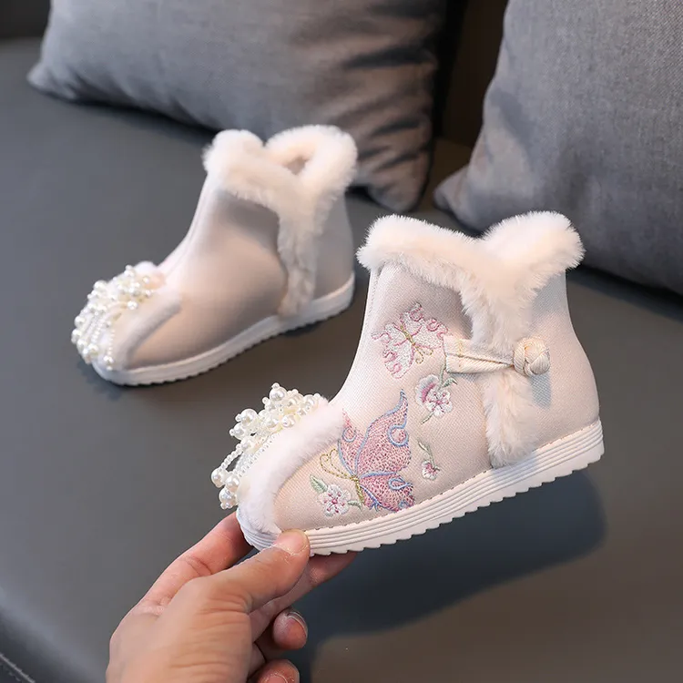 儿童汉服鞋女童棉鞋加绒布鞋冬季2025新款靴子古装男孩中国风汉服