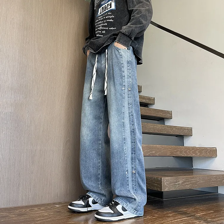 弯刀牛仔裤男款秋季潮牌美式痞帅水洗裤子男士潮流宽松直筒阔腿裤
