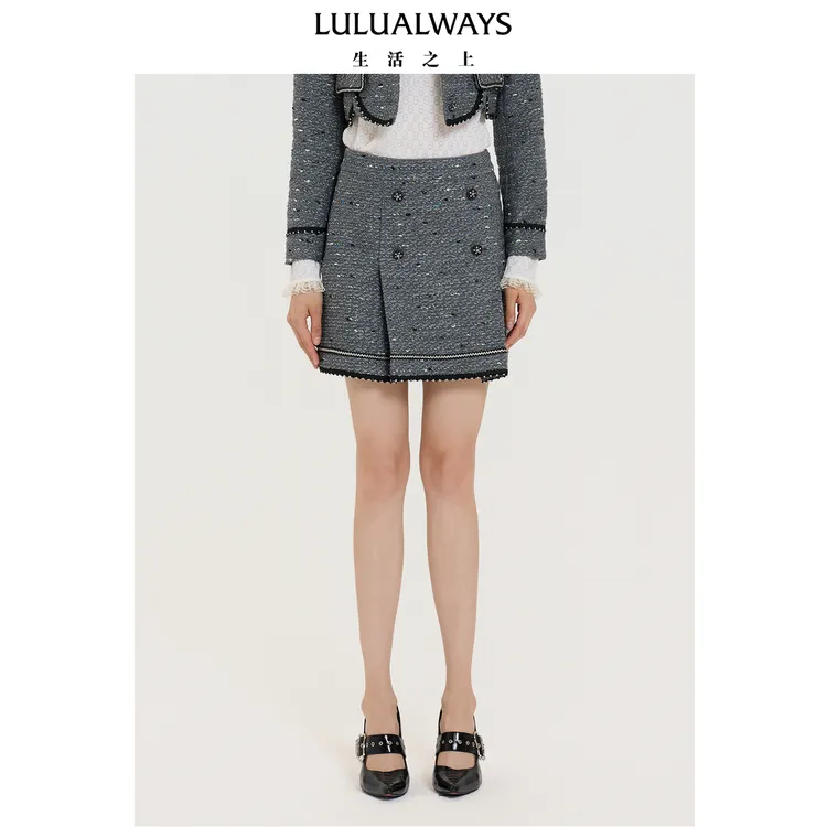 LULUALWAYS【商场同款】25秋季新款浪漫优雅时尚小香风粗花呢短裙