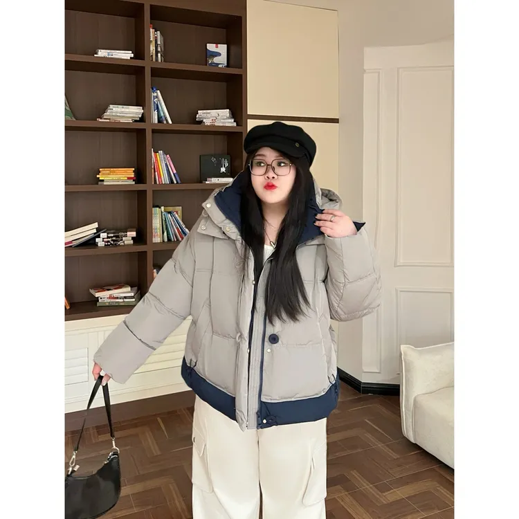 花契“济州晚风”大码女装冬季百搭200斤胖mm时尚加厚棉服13079-X