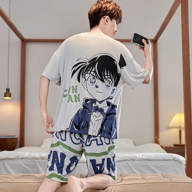 2025新款男士睡衣夏季薄款莫代尔短袖冰丝大码青少年男孩大童套装