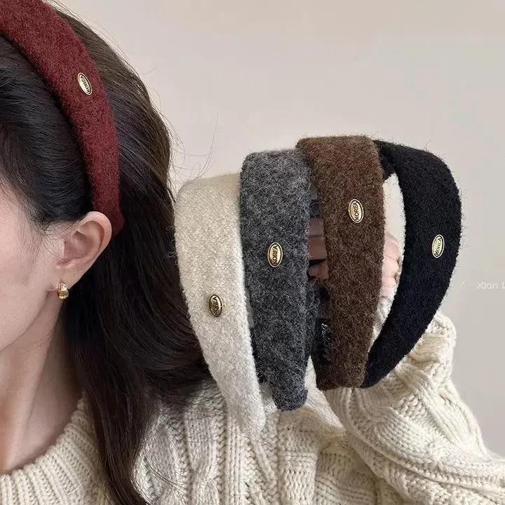 质感超好！秋冬毛呢金标宽边发箍法式外出百搭发卡高颅顶头箍发饰 