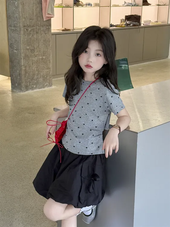 精选-72003-TBB童装女童韩版满印波点短袖T百搭花苞裤