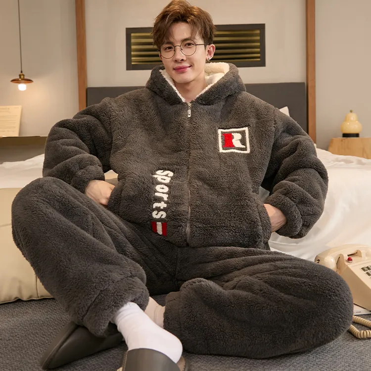 男士睡衣男款冬季珊瑚绒加绒加厚2025新款法兰绒深厚家居服秋冬天