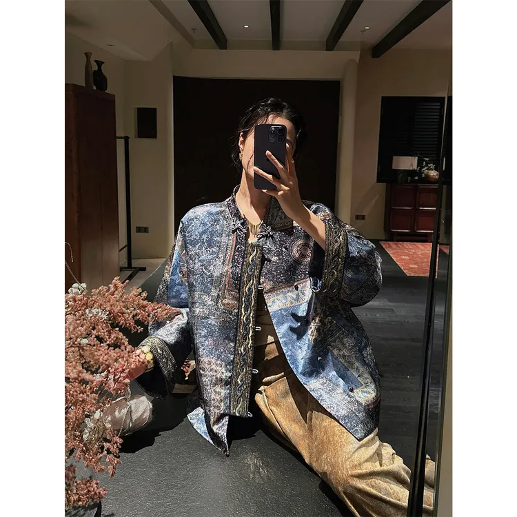 三吉黑花「9/28晚20点新品95折」【兰舟渡】新中式琵琶襟棉服外套人丝