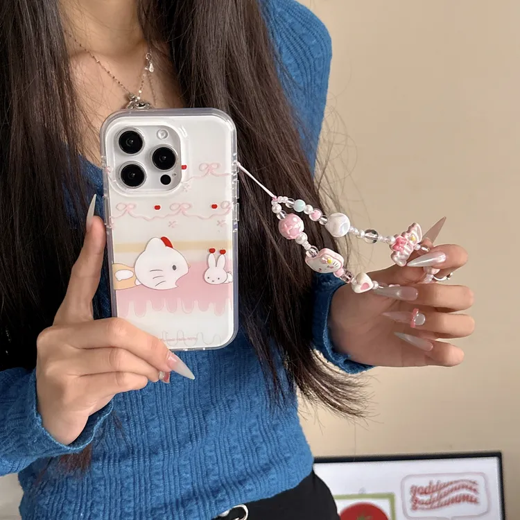 kt猫吃米菲适用苹果16promax防摔iPhone15手机壳14粉色13女潮链条