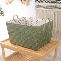 仿藤编织零食编织可折叠收纳筐草编玩具带把手储物筐脏衣杂物篮L